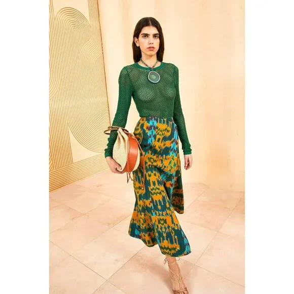 COPY - Ulla Johnson Navi Byzantine Midi Wrap Skirt Blue Yellow Green Fall Ikat … - Picture 14 of 14